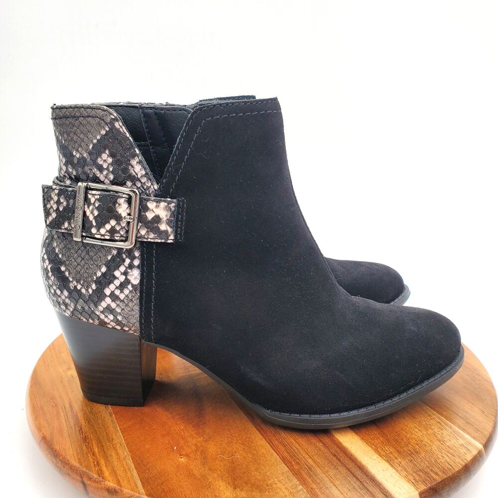 Vionic Ankle Boots Naomi Women’s 7 Black Suede Block Heeled Zip Booties Comfort